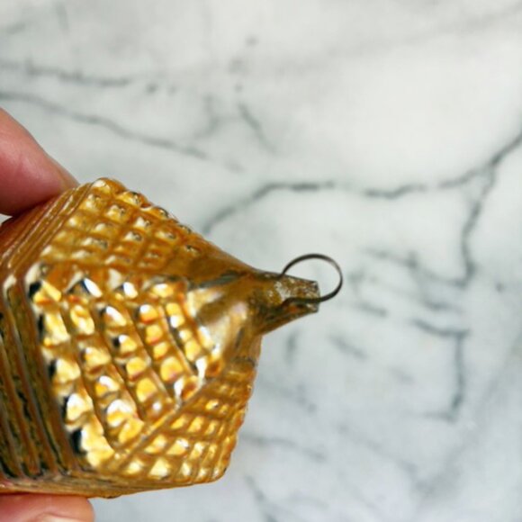 Antique Dreidel Gold Glass Christmas Ornament 3” German Vintage Spinner Toy - Picture 5 of 5